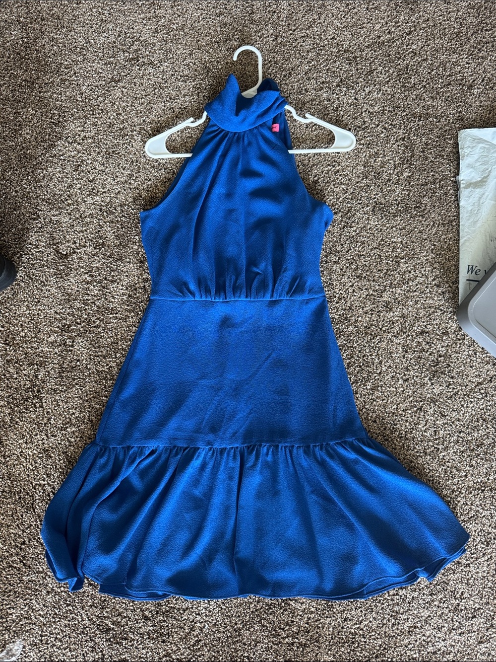 Betsy Johnson, Ocean, blue halter high collar dress